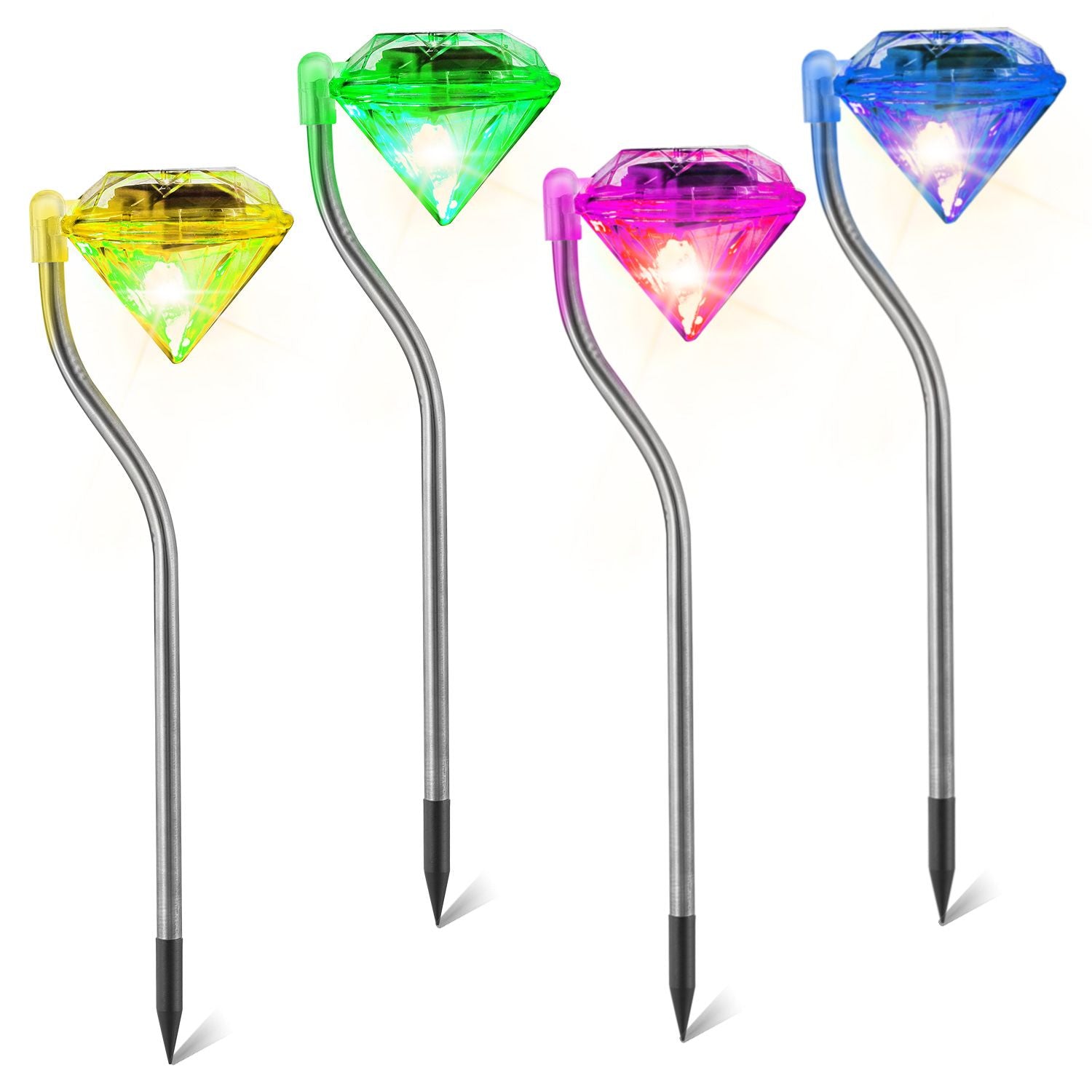 4Pcs Solar Garden Light Outdoor Diamond LED Light IP65 Waterproof Stake Decorative Lamp - Discount Msrp 