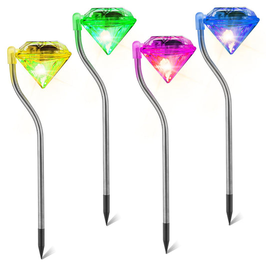 4Pcs Solar Garden Light Outdoor Diamond LED Light IP65 Waterproof Stake Decorative Lamp - Discount Msrp 