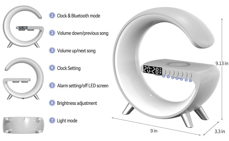 Intelligent atmosphere lamp Bluetooth speaker wireless charger bedside atmosphere lamp sunrise wake-up lamp polar lamp alarm clock - Discount Msrp 