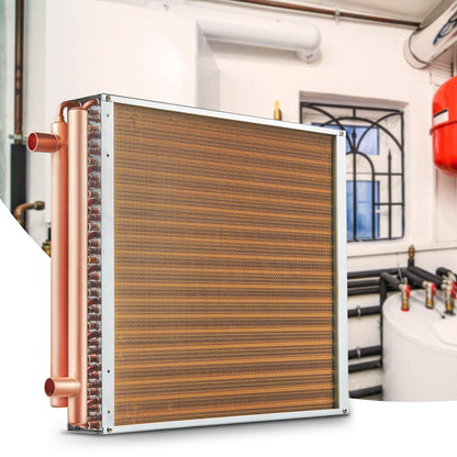 VEVOR Heat Exchanger Water to Air, 20"x 20" with 3-Row 3/8" Copper Ports, 242 Aluminum Fins Heat Exchanger for Outdoor Wood Furnaces, Residential Heating and Cooling, and Forced Air Heating - Discount Msrp 
