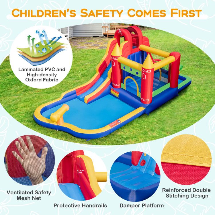 9-in-1 Inflatable Bounce Castle with Water Slide and Splash Pool without Blower - Discount Msrp 