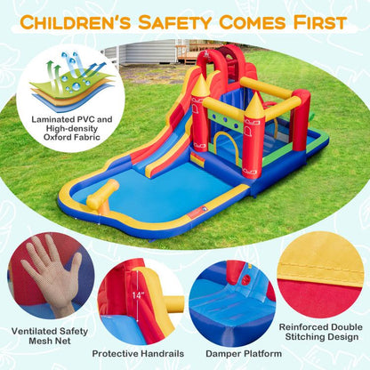 9-in-1 Inflatable Bounce Castle with Water Slide and Splash Pool without Blower - Discount Msrp 