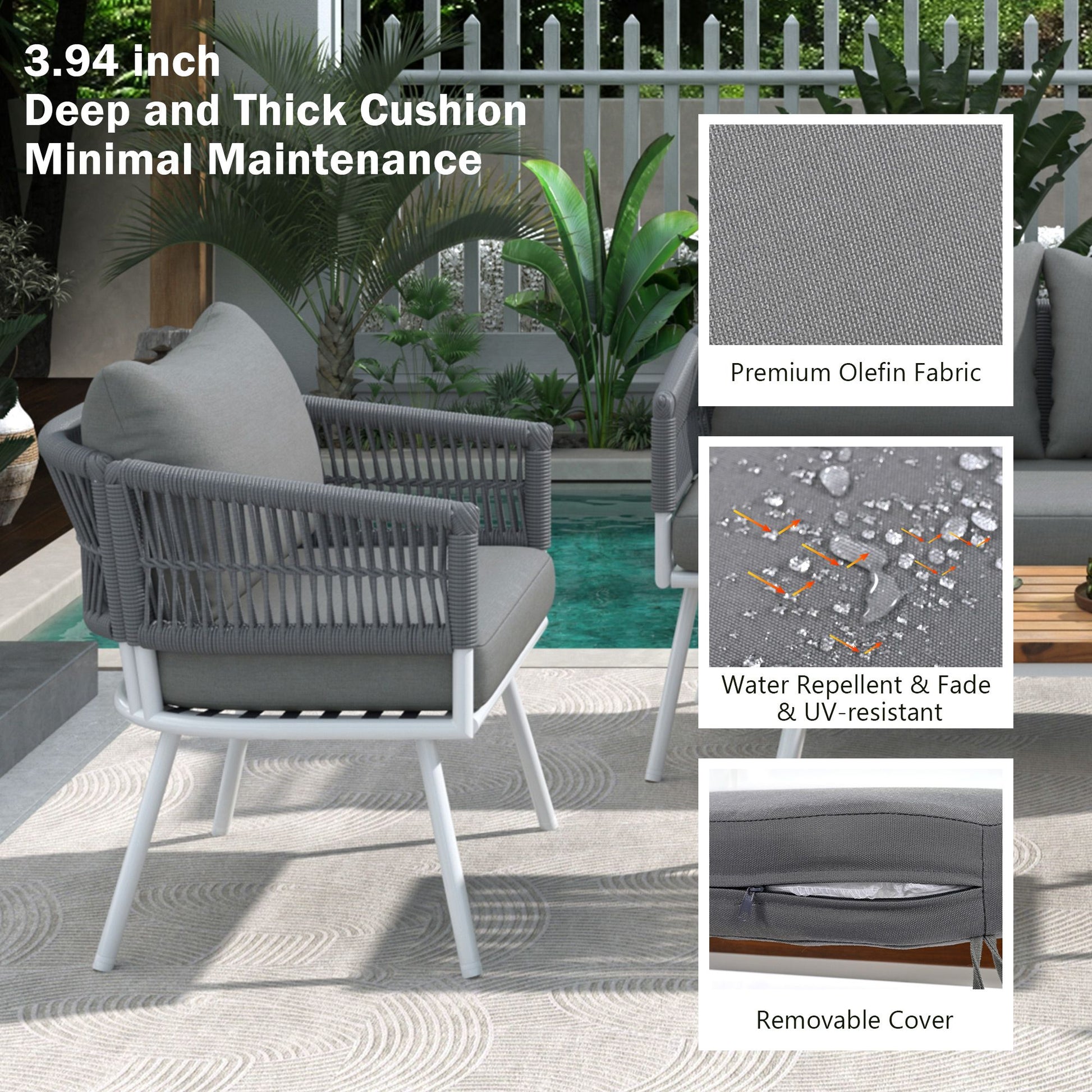 4-Piece Patio Furniture Set, Outdoor Furniture with Acacia Wood Table, Patio Conversation Set with Deep Seating & Thick Cushion for Backyard Porch Balcony - Discount Msrp 
