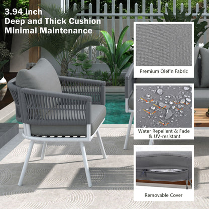 4-Piece Patio Furniture Set, Outdoor Furniture with Acacia Wood Table, Patio Conversation Set with Deep Seating & Thick Cushion for Backyard Porch Balcony - Discount Msrp 