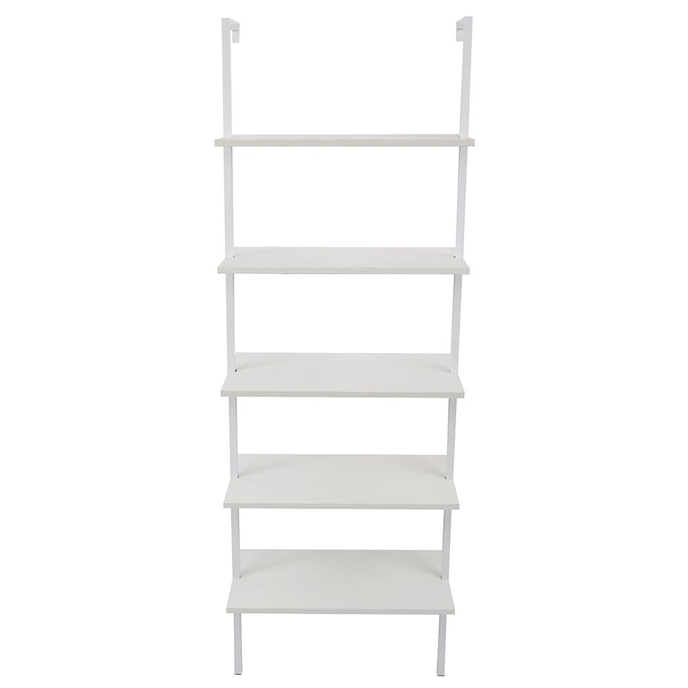 5-Shelf Wood Ladder Bookcase with Metal Frame Industrial 5-Tier Modern Ladder Shelf - Discount Msrp 