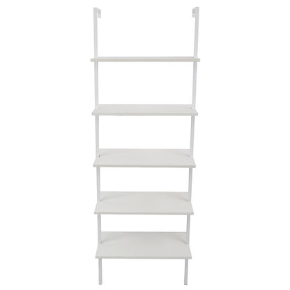 5-Shelf Wood Ladder Bookcase with Metal Frame Industrial 5-Tier Modern Ladder Shelf - Discount Msrp 