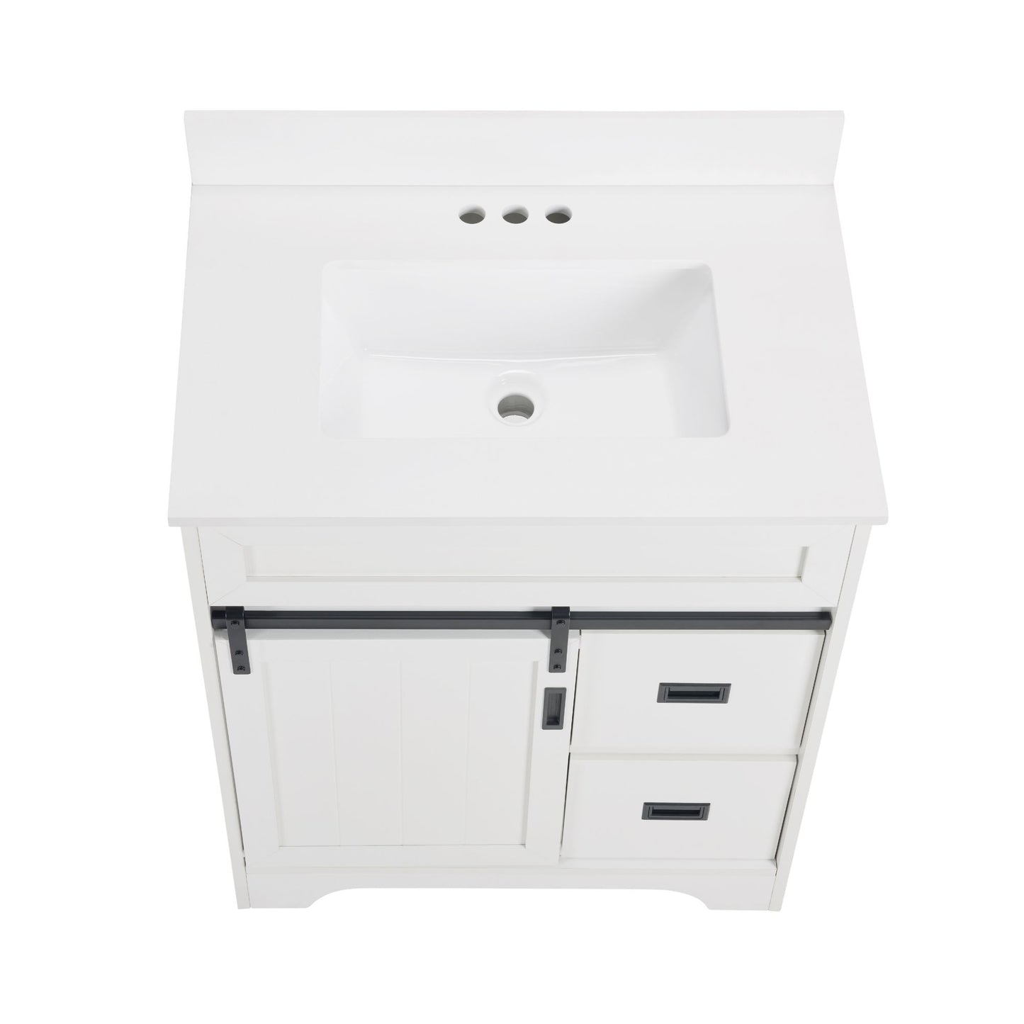 [VIDEO provided]30" Bathroom Vanity with Single Sink Combo, Farmhouse Undermount Bathroom Sink Cabinet with Sliding Barn Doors and 2 Drawers, Freestanding Bathroom Vanities,White - Discount Msrp 