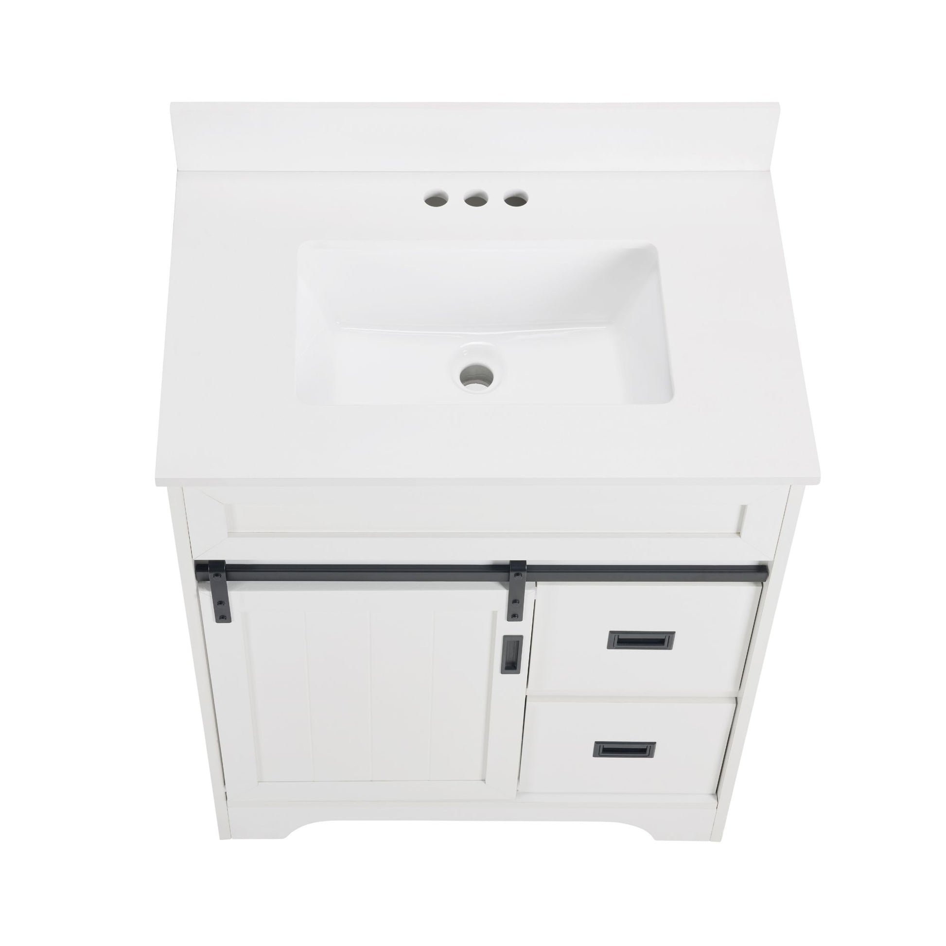 [VIDEO provided]30" Bathroom Vanity with Single Sink Combo, Farmhouse Undermount Bathroom Sink Cabinet with Sliding Barn Doors and 2 Drawers, Freestanding Bathroom Vanities,White - Discount Msrp 