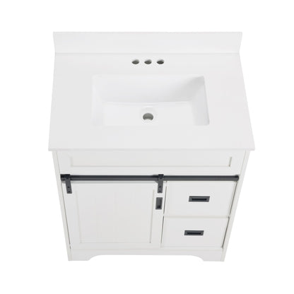 [VIDEO provided]30" Bathroom Vanity with Single Sink Combo, Farmhouse Undermount Bathroom Sink Cabinet with Sliding Barn Doors and 2 Drawers, Freestanding Bathroom Vanities,White - Discount Msrp 