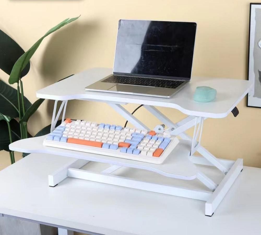 32 Inch Desk Converter, Height Adjustable Sit to Stand Riser, Dual Monitor and Laptop Workstation with Wide Keyboard Tray, White - Discount Msrp 