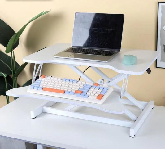 32 Inch Desk Converter, Height Adjustable Sit to Stand Riser, Dual Monitor and Laptop Workstation with Wide Keyboard Tray, White - Discount Msrp 