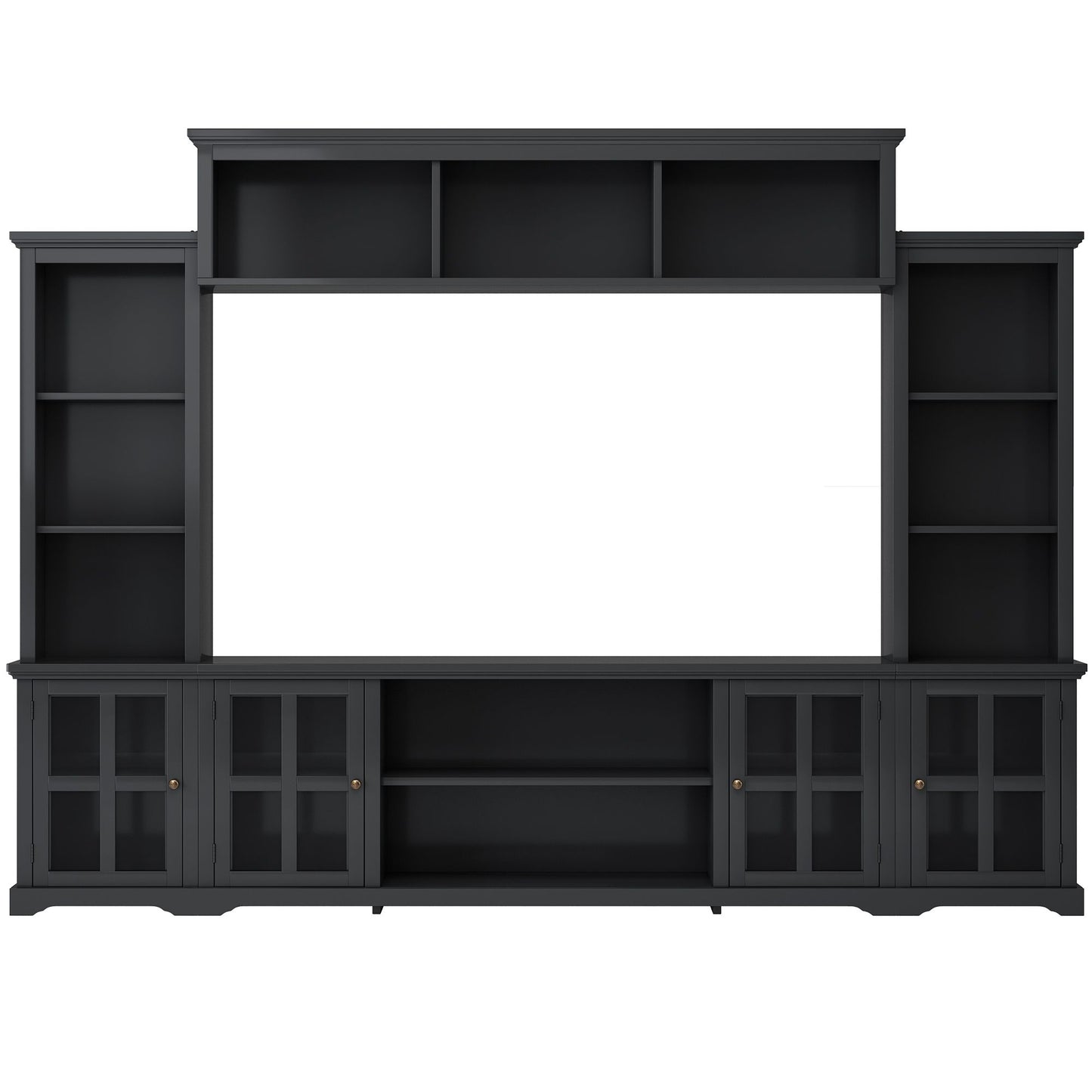 [VIDEO provided] ON-TREND Minimalism Entertainment Wall Unit with Bridge, Modern TV Console Table for TVs Up to 70", Multifunctional TV Stand with Tempered Glass Door, Black (Old SKU: SD000009AAB) - Discount Msrp 