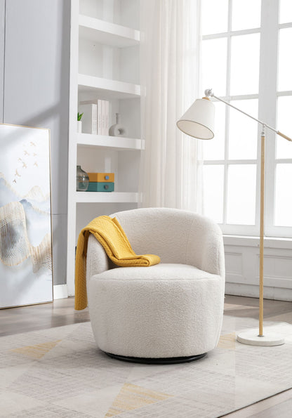 Teddy Fabric Swivel Accent Armchair Barrel Chair With Black Powder Coating Metal Ring,Ivory White - Discount Msrp 