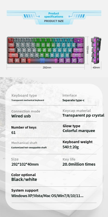 Wired Mechanical Keyboard Transparent Hot Swap Illuminated Office Gaming Gaming Mini Keyboard - Discount Msrp 