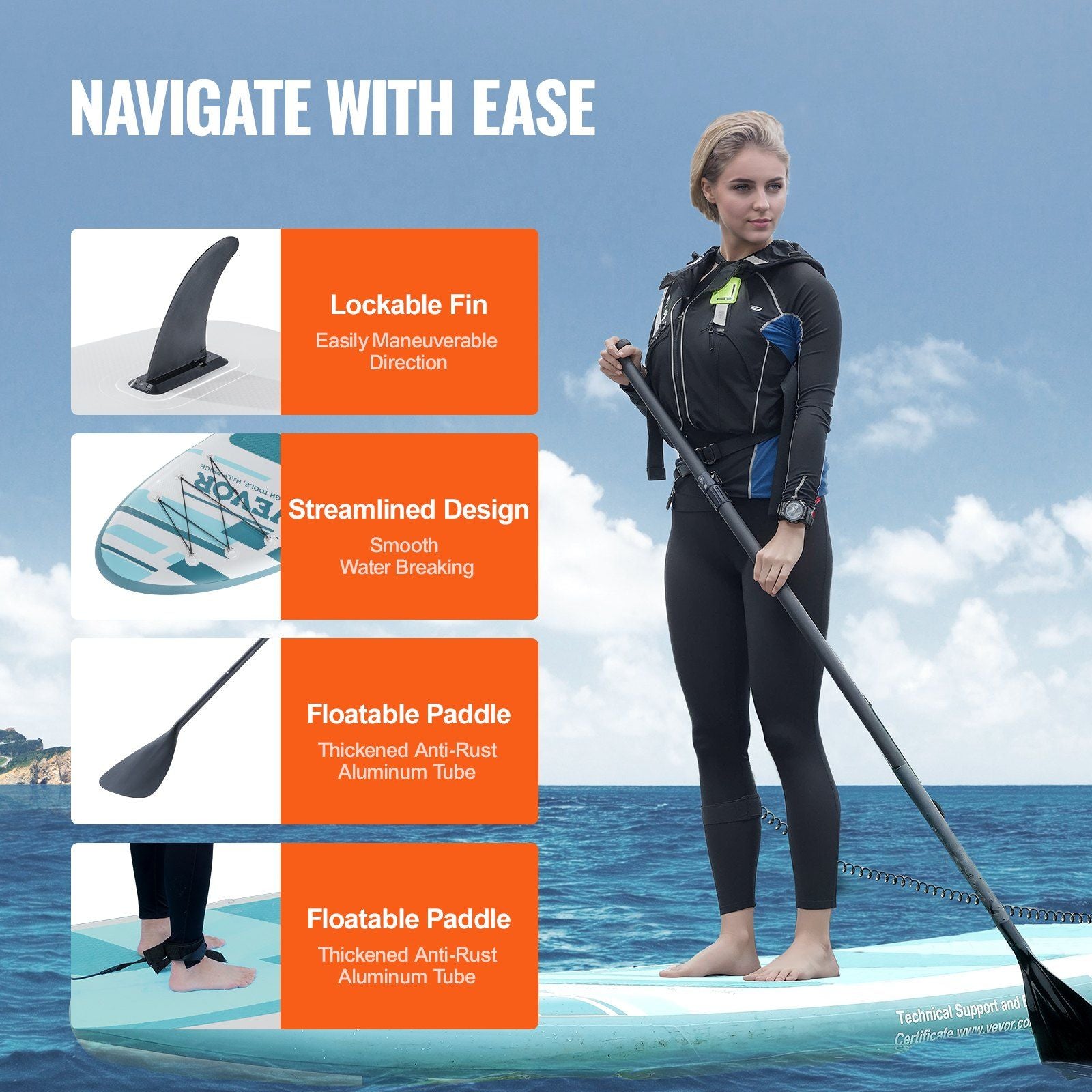 VEVOR Inflatable Stand Up Paddle Board, 10' x 33" x 6" Wide SUP Paddleboard, with Board Accessories, Pump, Paddle, Fin, Phone Bag, Backpack, Ankle Leash, Repair Kit, Non-slip Deck for Youth & Adults - Discount Msrp 
