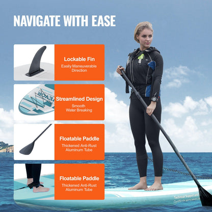 VEVOR Inflatable Stand Up Paddle Board, 10' x 33" x 6" Wide SUP Paddleboard, with Board Accessories, Pump, Paddle, Fin, Phone Bag, Backpack, Ankle Leash, Repair Kit, Non-slip Deck for Youth & Adults - Discount Msrp 