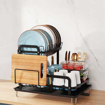 2-Tier Dish Drying Rack for Kitchen Counter Space Saving Rustproof Dish Rack with Drainboard Detachable Kitchen Drainer Organizer Set - Discount Msrp 