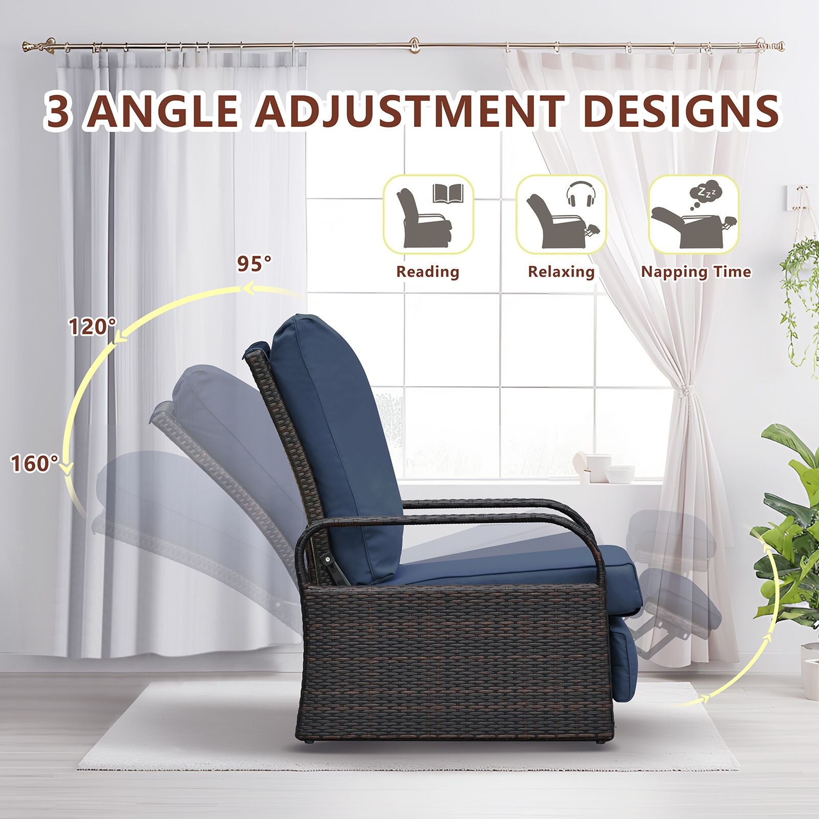 Outdoor Recliner Chair; Automatic Adjustable Wicker Lounge Recliner Chair with 5.12'' Thicken Cushion - Discount Msrp 