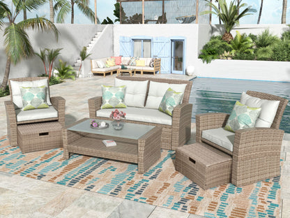 Patio Furniture Set; 4 Piece Outdoor Conversation Set All Weather Wicker Sectional Sofa with Ottoman and Cushions - Discount Msrp 