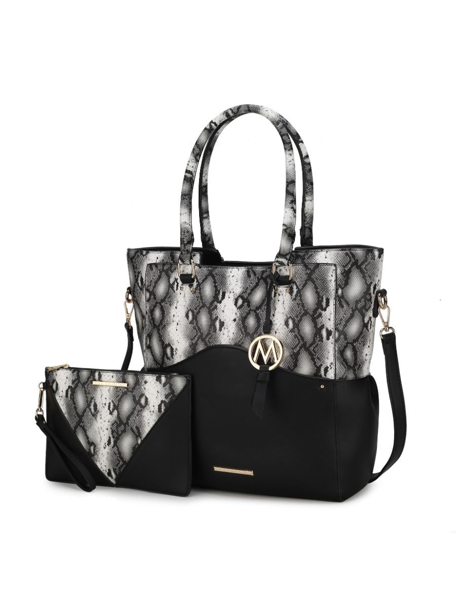 MKF Collection Iris Snake Embossed Vegan Leather Women Tote Bag with matching Wristlet Pouch by Mia k - Discount Msrp 