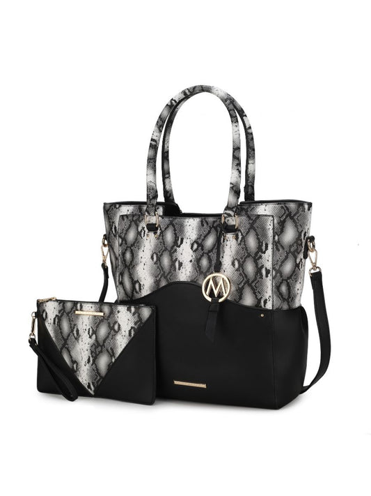 MKF Collection Iris Snake Embossed Vegan Leather Women Tote Bag with matching Wristlet Pouch by Mia k - Discount Msrp 
