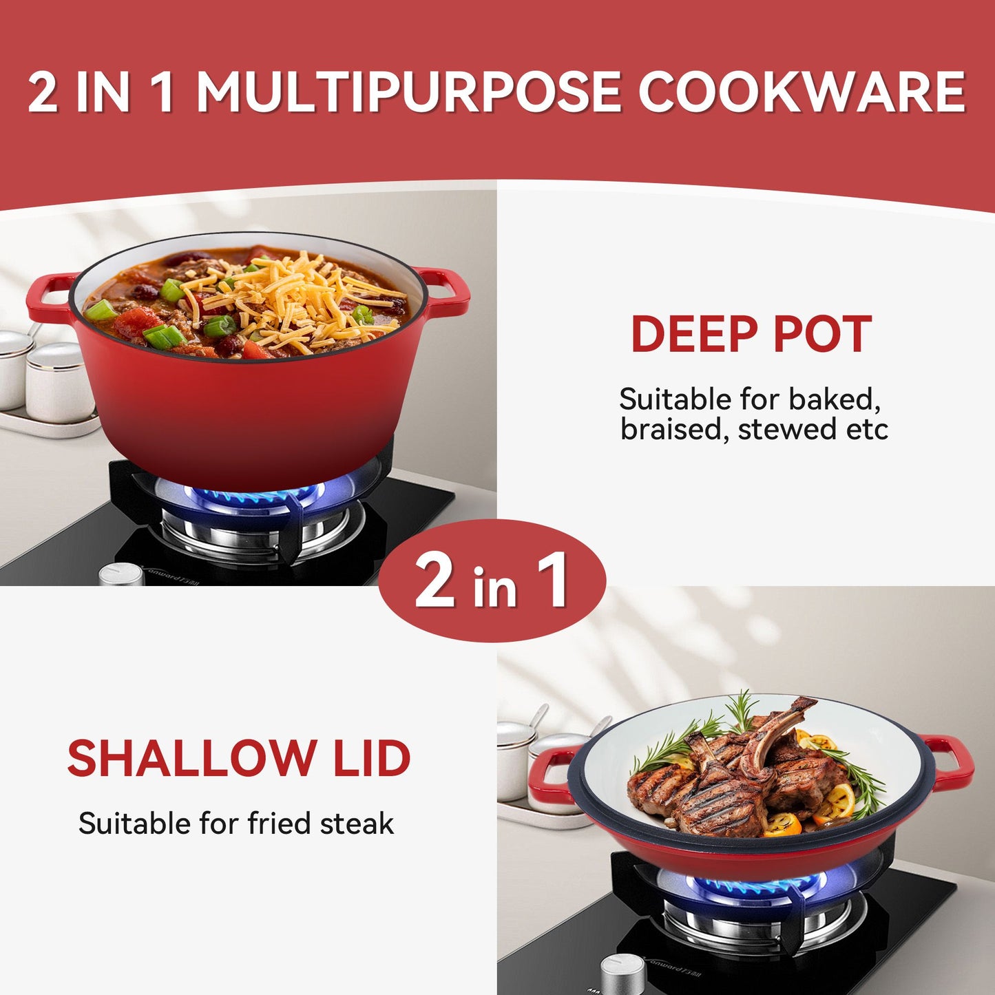 Enameled Cast Iron Dutch Oven with Serving Lid + ENCLOSED THERMAL CIRCLE Design - Discount Msrp 