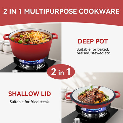 Enameled Cast Iron Dutch Oven with Serving Lid + ENCLOSED THERMAL CIRCLE Design - Discount Msrp 