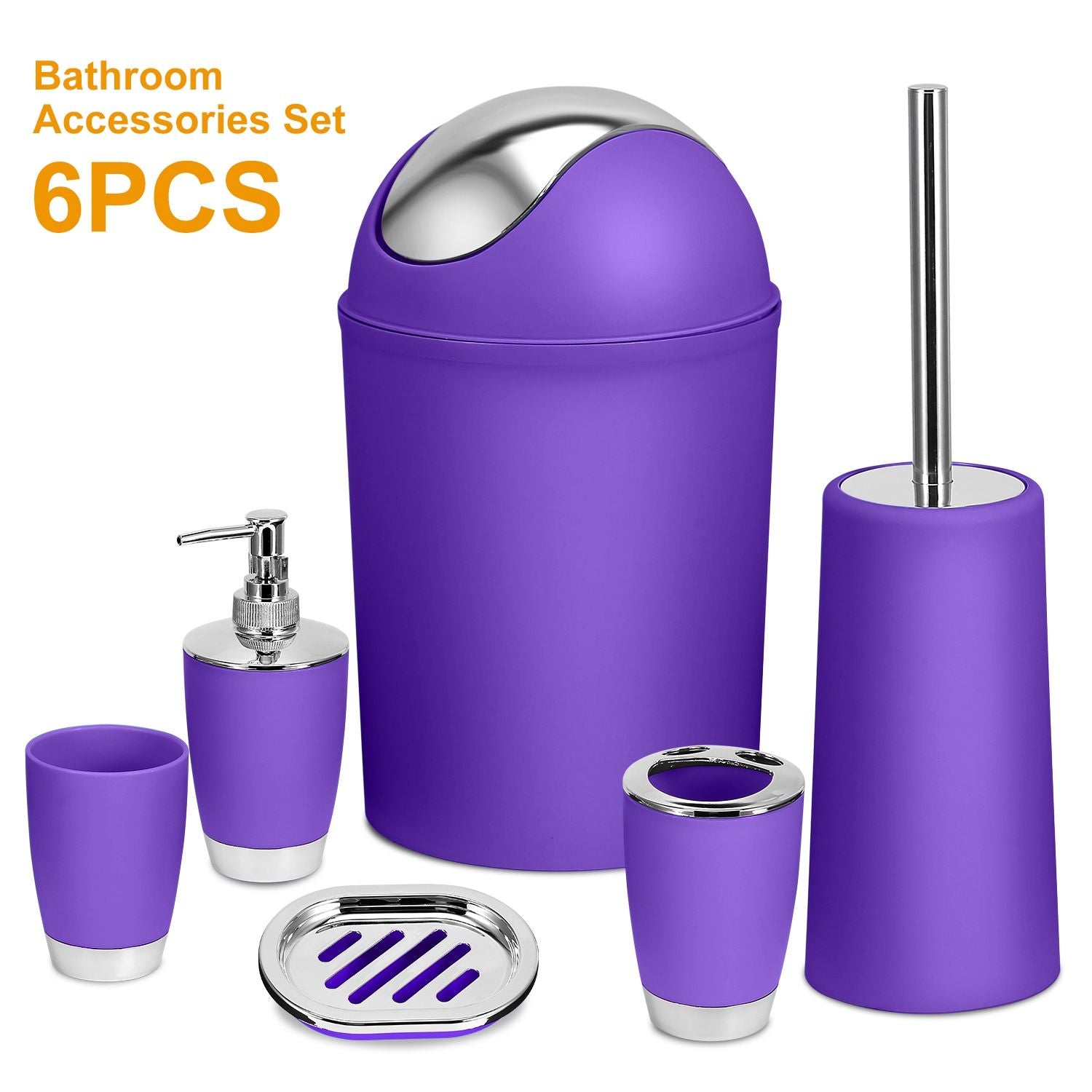 Bathroom Accessories Set 6 Pcs Bathroom Set Ensemble Complete Soap Dispenser Toothbrush Holder - Discount Msrp 