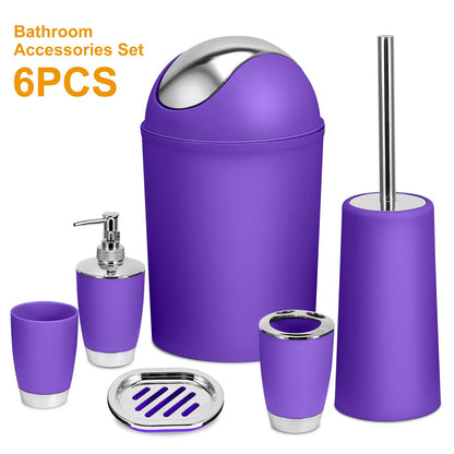 Bathroom Accessories Set 6 Pcs Bathroom Set Ensemble Complete Soap Dispenser Toothbrush Holder - Discount Msrp 