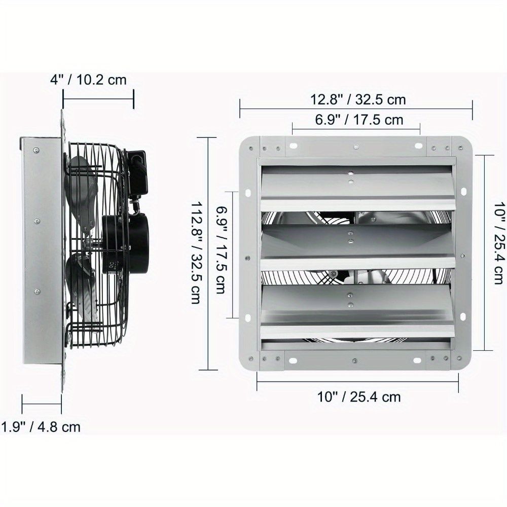 High-speed aluminum wall-mounted exhaust fan, 800/1000 CFM, AC motor, for ventilation and cooling in greenhouses, garages, sheds and shops (without plug) - Discount Msrp 