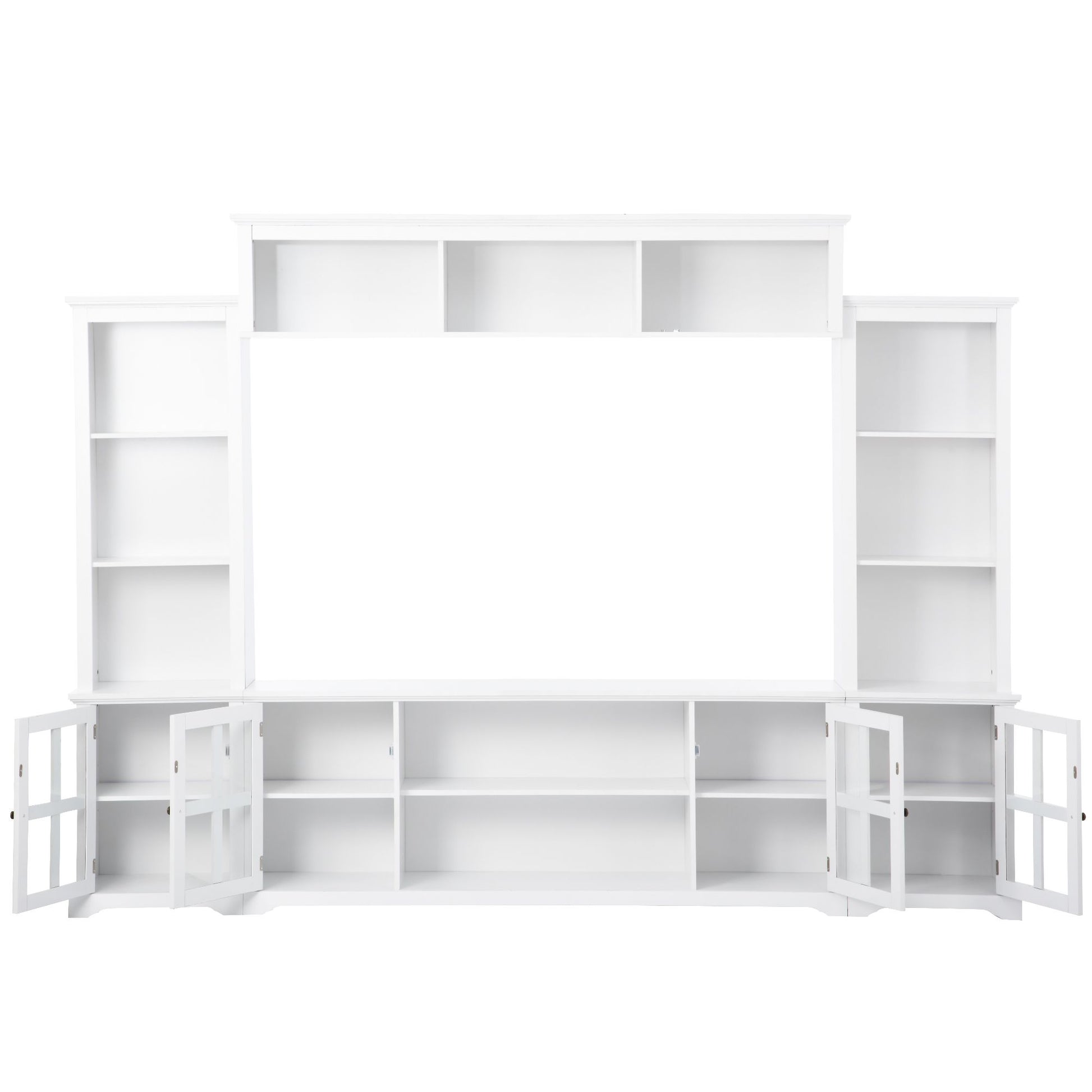 [VIDEO provided] ON-TREND Minimalism Entertainment Wall Unit with Bridge, Modern TV Console Table for TVs Up to 70", Multifunctional TV Stand with Tempered Glass Door, White (Old SKU: SD000009AAK) - Discount Msrp 