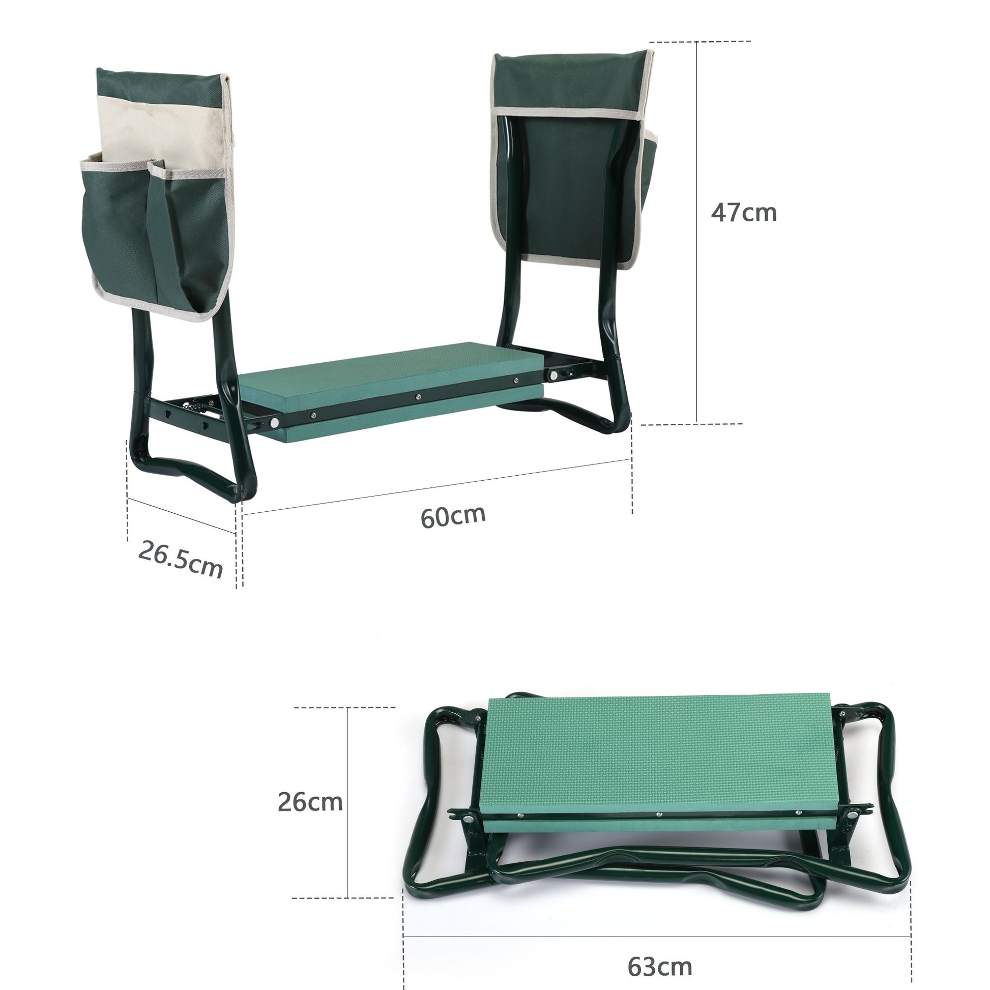 Outdoor 2-in-1 Garden Stool and Kneeler; Garden Bench with Tool Bags; Kneeling Pad; Gift for Parent; Portable; Green - Discount Msrp 