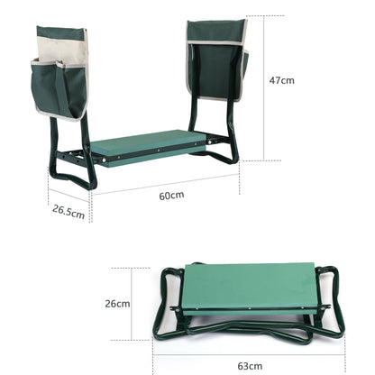 Outdoor 2-in-1 Garden Stool and Kneeler; Garden Bench with Tool Bags; Kneeling Pad; Gift for Parent; Portable; Green - Discount Msrp 