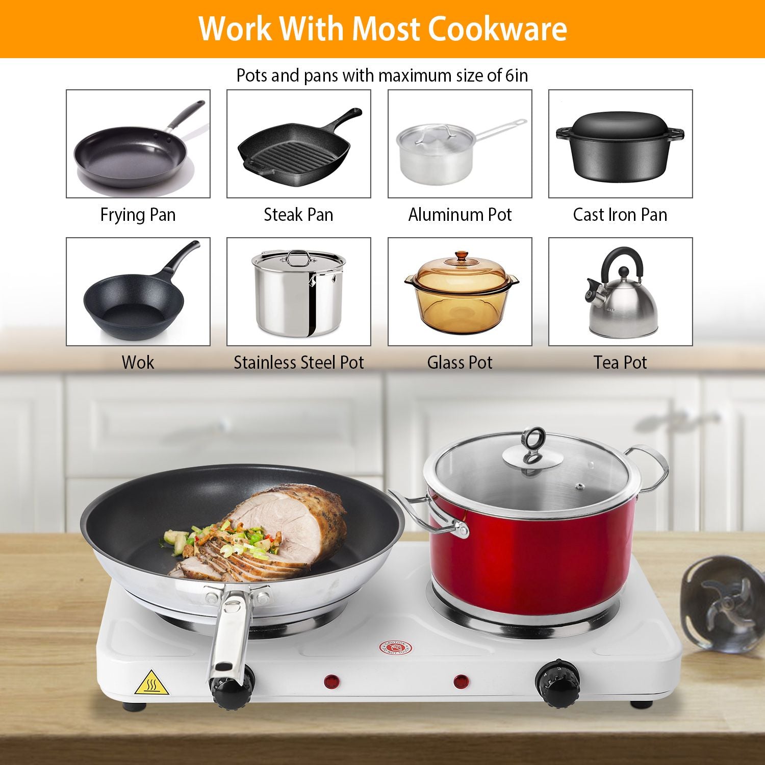 2000W Double Electric Burner Portable Dual Counter Stove Countertop Hot Plate Kitchen Cooker Stove with 5 Gear Temperature Control - Discount Msrp 