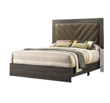 Contemporary 1pc Queen Size Bed Bedroom Furniture Upholstered Headboard Rubberwood 1pc Bedframe Gray Finish - Discount Msrp 
