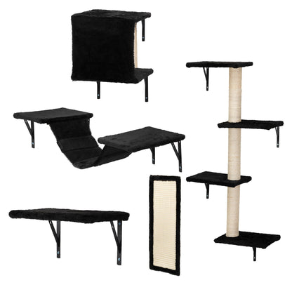 5 Pcs Wall Mounted Cat Climber Set; Floating Cat Shelves and Perches; Cat Activity Tree with Scratching Posts; Modern Cat Furniture - Discount Msrp 