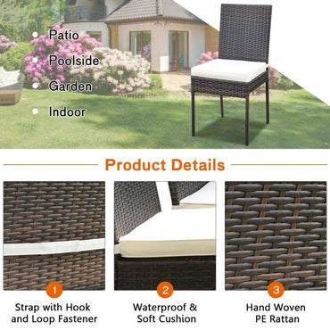 5 Pieces Rattan Dining Set with Glass Table and High Back Chair - Discount Msrp 