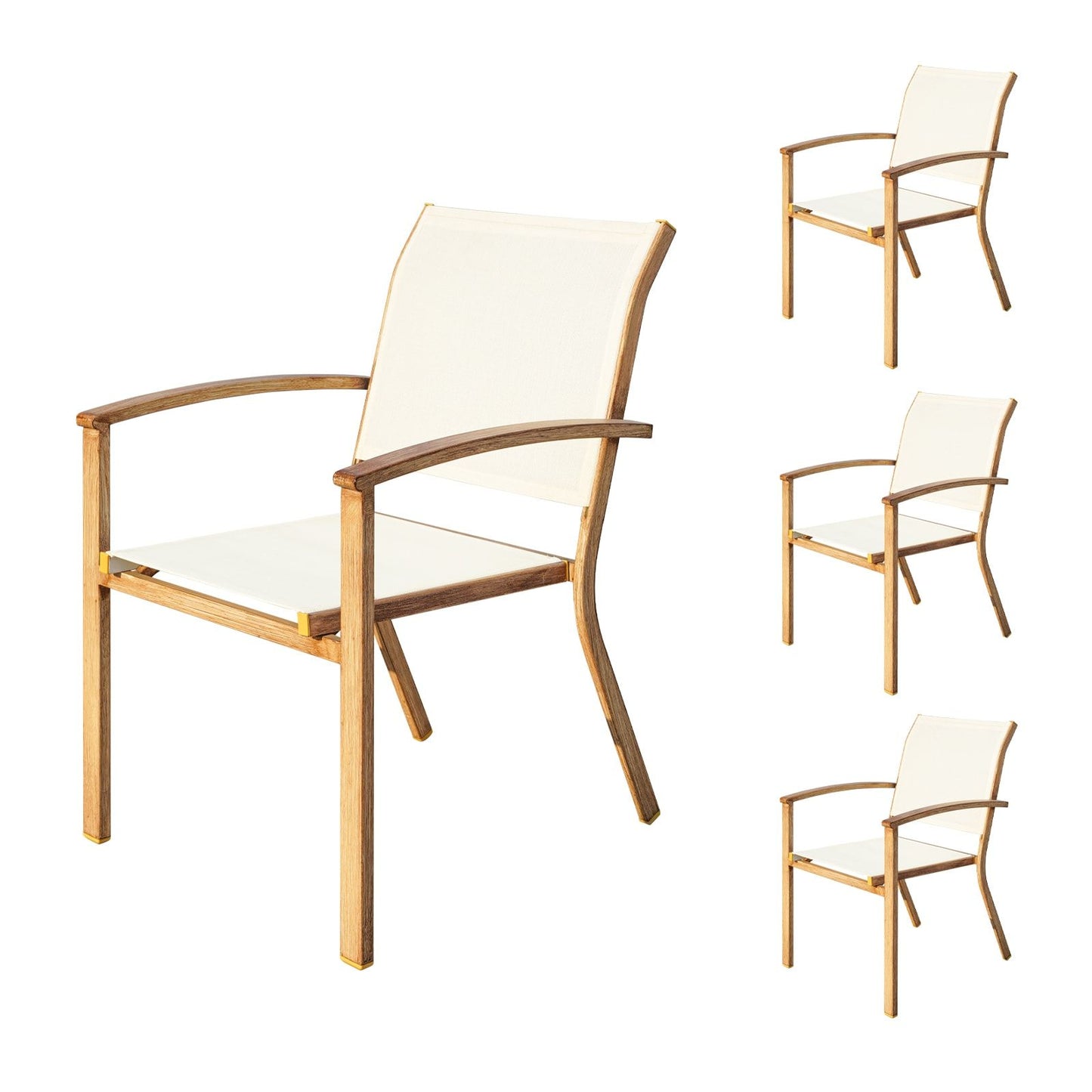Set of 4 Outdoor Patio Chairs, Integrated Stackable Wrought Iron Furniture Dining Chairs with Arms, Textilene Fabric Indoor Outdoor Chairs for Porch, Yard, Lawn, Garden - Discount Msrp 
