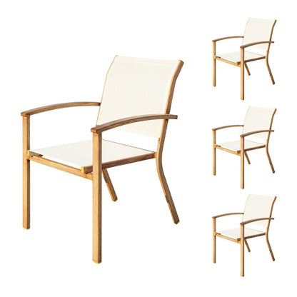 Set of 4 Outdoor Patio Chairs, Integrated Stackable Wrought Iron Furniture Dining Chairs with Arms, Textilene Fabric Indoor Outdoor Chairs for Porch, Yard, Lawn, Garden - Discount Msrp 