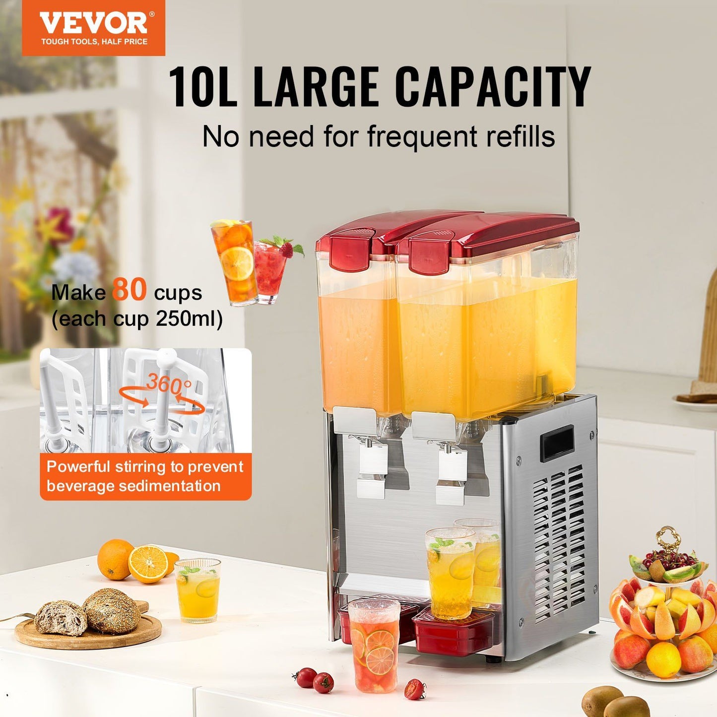 VEVOR Commercial Beverage Dispenser 10L x 2 Tanks Cold Juice Ice Drink Dispenser - Discount Msrp 
