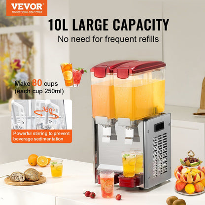 VEVOR Commercial Beverage Dispenser 10L x 2 Tanks Cold Juice Ice Drink Dispenser - Discount Msrp 