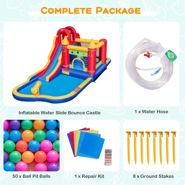 9-in-1 Inflatable Bounce Castle with Water Slide and Splash Pool without Blower - Discount Msrp 
