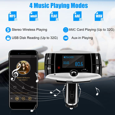 Car Wireless FM Transmitter USB Charger Hands-free Call MP3 Player SD Card Reading Aux-in LED Display - Discount Msrp 