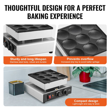 VEVOR 9PCS 76mm Dutch Pancake Maker Commercial Dorayaki Baker 850W Non-stick - Discount Msrp 