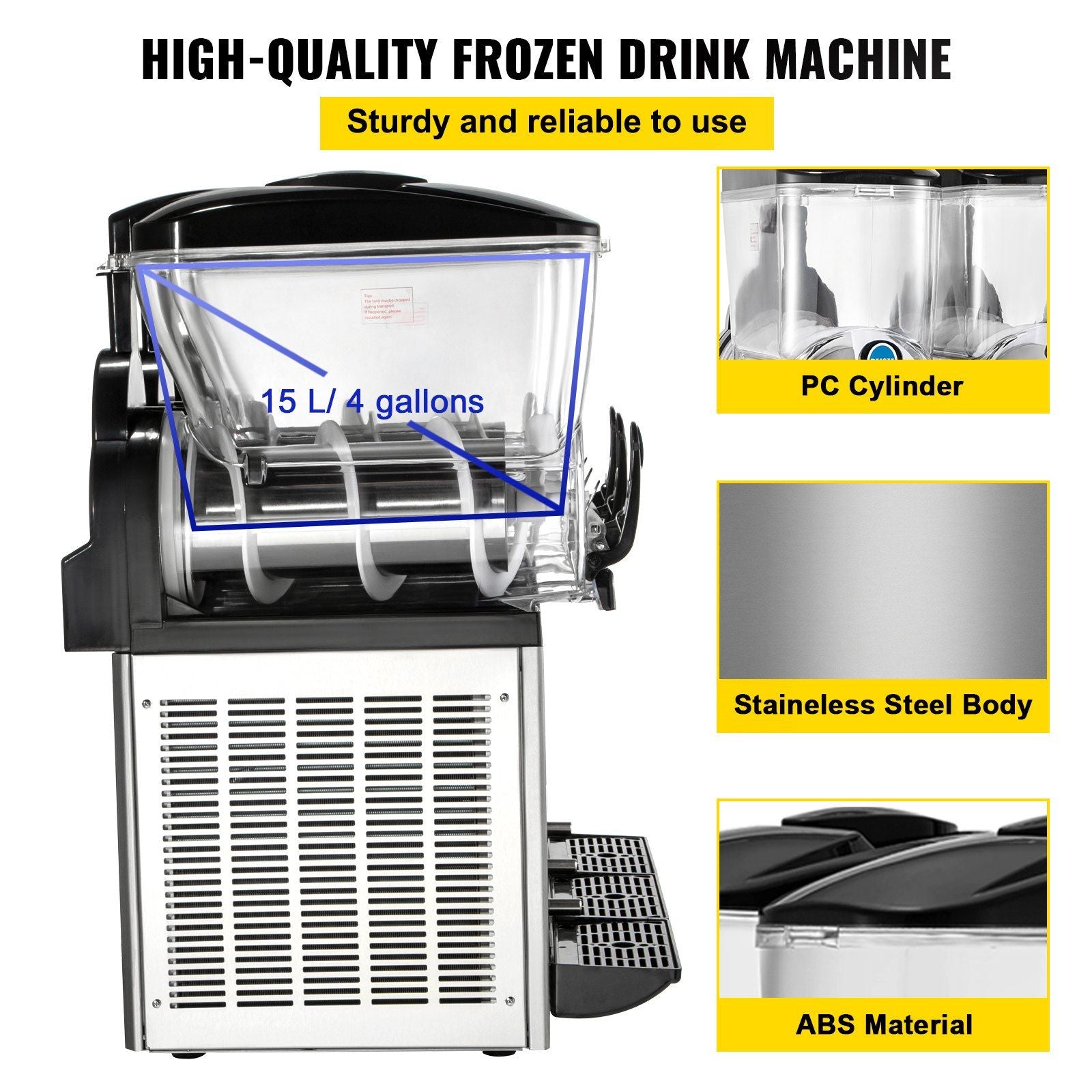 VEVOR Commercial Slushy Machine, 3x15L Tank Commercial Margarita Maker, 1200W Stainless Steel Frozen Drink Machine, Temperature Adjustment 26.6°F to 28.4°F, Perfect for Restaurants Cafes Bars - Discount Msrp 