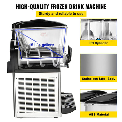 VEVOR Commercial Slushy Machine, 3x15L Tank Commercial Margarita Maker, 1200W Stainless Steel Frozen Drink Machine, Temperature Adjustment 26.6°F to 28.4°F, Perfect for Restaurants Cafes Bars - Discount Msrp 