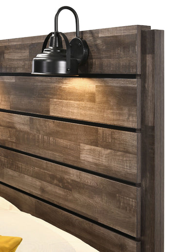 1pc Rustic Style Butcher Block Finish Weathered Brown Finish Full Size Bed w/ Lamp Wooden Bedroom Furniture - Discount Msrp 
