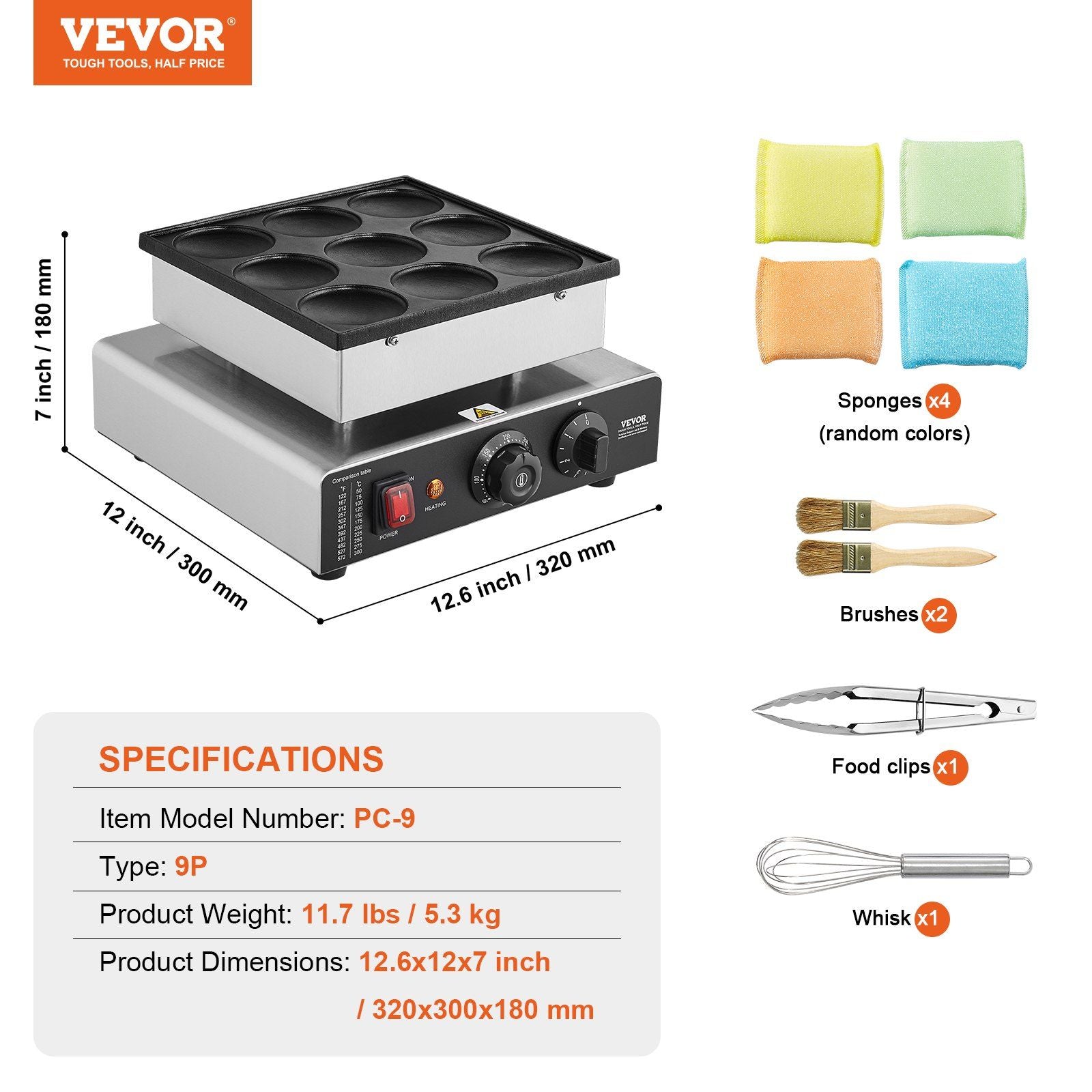 VEVOR 9PCS 76mm Dutch Pancake Maker Commercial Dorayaki Baker 850W Non-stick - Discount Msrp 