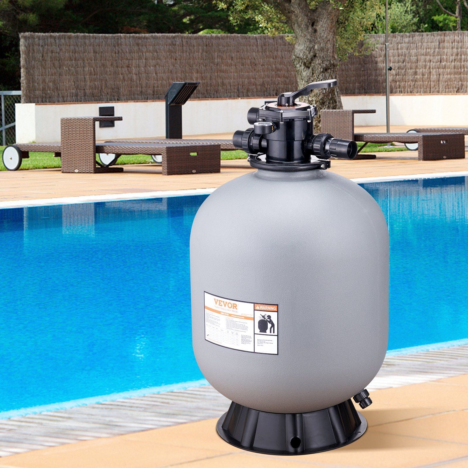 VEVOR Sand Filter, 24-inch, Up to 65 GPM Flow Rate, Above Inground Swimming Pool Sand Filter System with 7-Way Multi-Port Valve, Filter, Backwash, Rinse, Recirculate, Waste, Winter, Closed Functions - Discount Msrp 