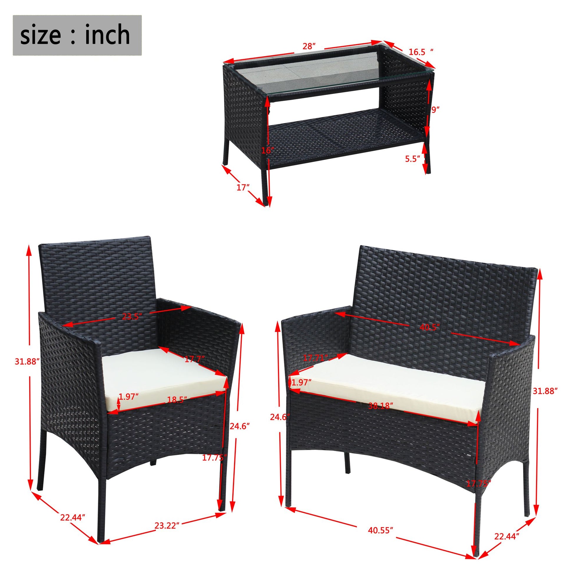 4 PC Rattan Patio Furniture Set Outdoor Patio Cushioned Seat Wicker Sofa - Discount Msrp 
